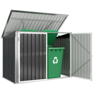 Vuilnisbakkenbox Voor 2 Vuilnisbakken Gemaakt Van Verzinkt Staal Vuilnisbak Met Klapdeksel Gasdrukveer Dubbele Deur Ventilatieopeningen