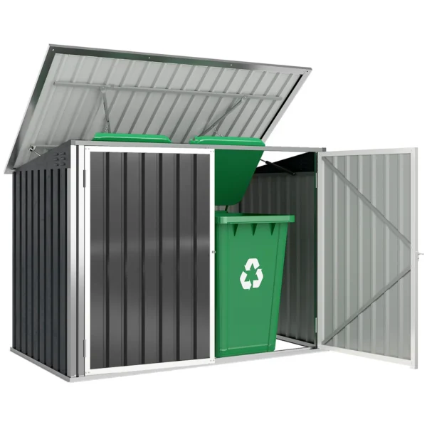 Vuilnisbakkenbox Voor 2 Vuilnisbakken Gemaakt Van Verzinkt Staal Vuilnisbak Met Klapdeksel Gasdrukveer Dubbele Deur Ventilatieopeningen