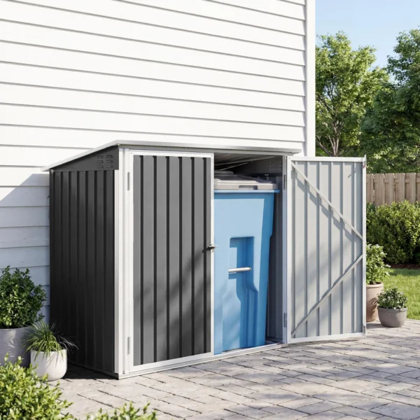 Vuilnisbakkenbox Voor 2 Vuilnisbakken Gemaakt Van Verzinkt Staal Vuilnisbak Met Klapdeksel Gasdrukveer Dubbele Deur Ventilatieopeningen