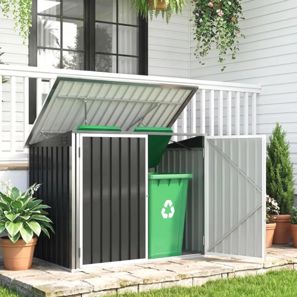 Vuilnisbakkenbox Voor 2 Vuilnisbakken Gemaakt Van Verzinkt Staal Vuilnisbak Met Klapdeksel Gasdrukveer Dubbele Deur Ventilatieopeningen