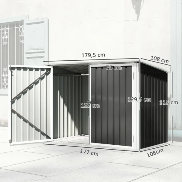 Vuilnisbakkenbox Voor 2 Vuilnisbakken Gemaakt Van Verzinkt Staal Vuilnisbak Met Klapdeksel Gasdrukveer Dubbele Deur Ventilatieopeningen