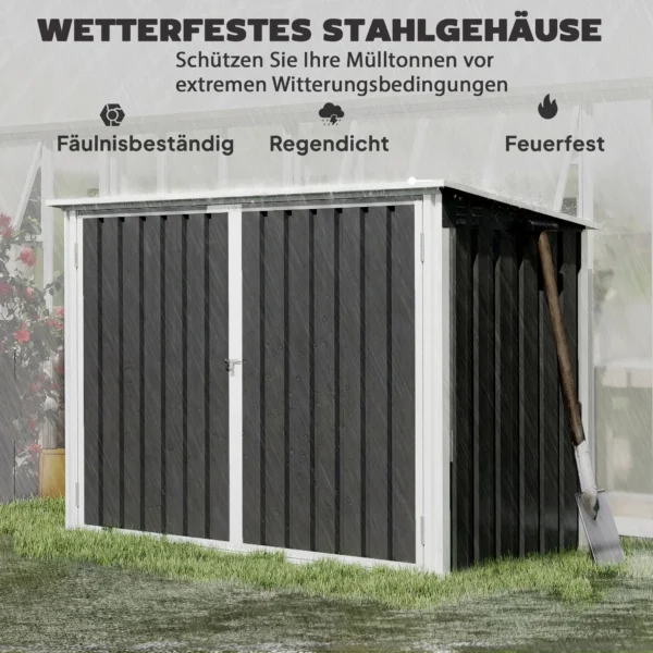 Vuilnisbakkenbox Voor 2 Vuilnisbakken Gemaakt Van Verzinkt Staal Vuilnisbak Met Klapdeksel Gasdrukveer Dubbele Deur Ventilatieopeningen