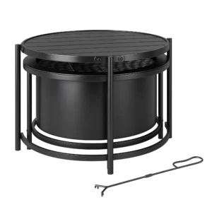 Vuurkom 66 X 63 X 41 Cm Rond Vuurplaats Met Grillrooster, Pook, Deksel, Stand Zwart