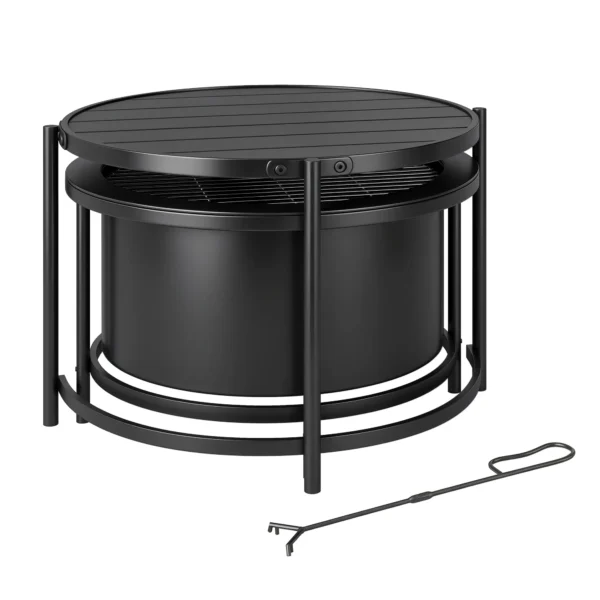 Vuurkom 66 X 63 X 41 Cm Rond Vuurplaats Met Grillrooster, Pook, Deksel, Stand Zwart