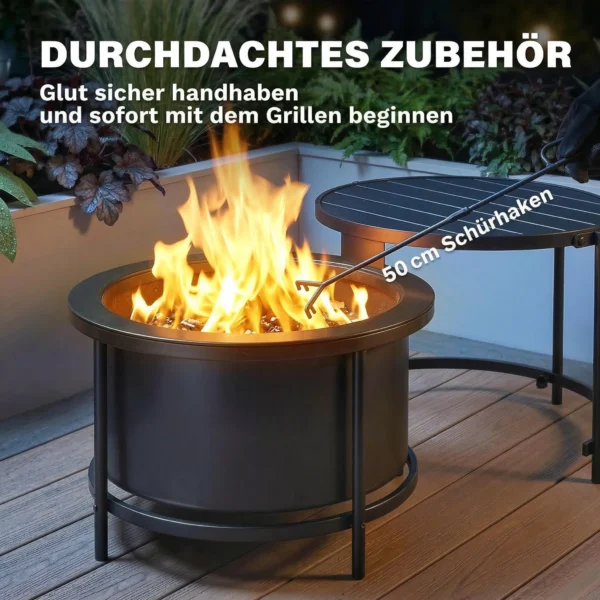 Vuurkom 66 X 63 X 41 Cm Rond Vuurplaats Met Grillrooster, Pook, Deksel, Stand Zwart