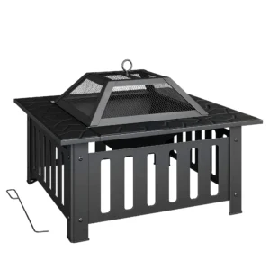 Vuurkom Van Staal Met Vonkenscherm En Pook Voor Buiten BBQ Camping 67x67x47cm Zwart