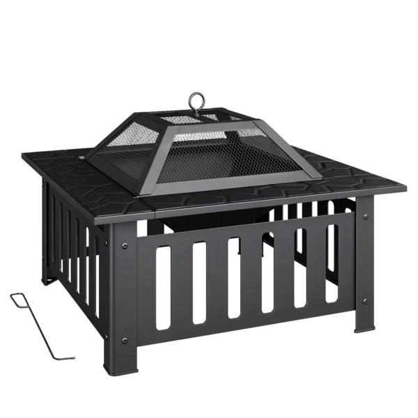 Vuurkom Van Staal Met Vonkenscherm En Pook Voor Buiten BBQ Camping 67x67x47cm Zwart