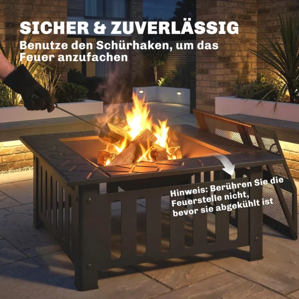 Vuurkom Van Staal Met Vonkenscherm En Pook Voor Buiten BBQ Camping 67x67x47cm Zwart
