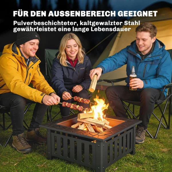 Vuurkom Van Staal Met Vonkenscherm En Pook Voor Buiten BBQ Camping 67x67x47cm Zwart