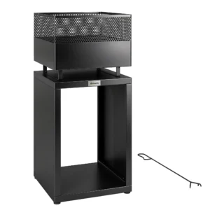 Vuurkorf 39 X 39 X 87 Cm Met Houtopslag, Koolrooster En Verstelbare Voeten, Zwart