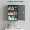 Wand Medisch Kastje, Badkamerkast Met 3 Planken, 2 Sleutels, 40 X 18 X 60 Cm, Grijs