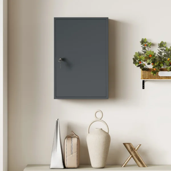 Wand Medisch Kastje, Badkamerkast Met 3 Planken, 2 Sleutels, 40 X 18 X 60 Cm, Grijs