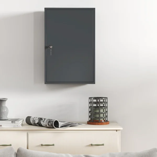 Wand Medisch Kastje, Badkamerkast Met 3 Planken, 2 Sleutels, 40 X 18 X 60 Cm, Grijs