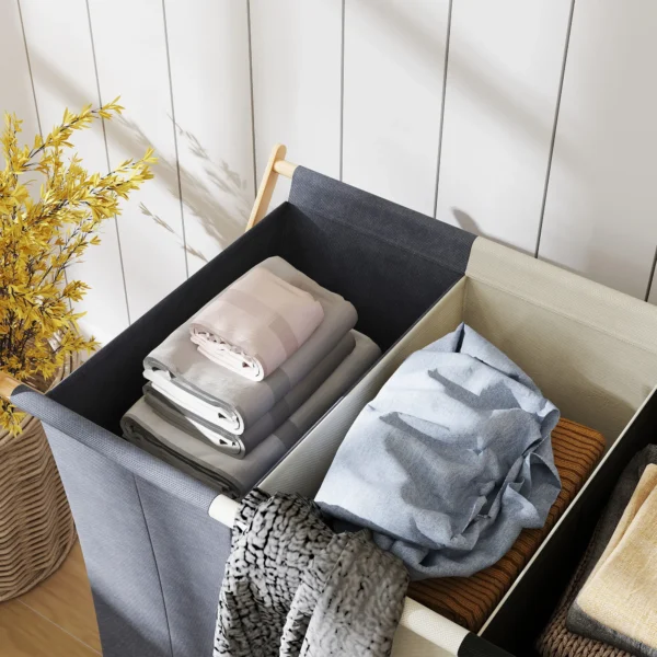 Wasmand Met 3 Vakken 129L Opvouwbaar Wasverzamelaar Voor Wasruimte Slaapkamer Meerkleurig