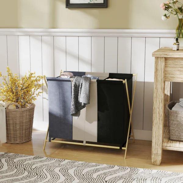 Wasmand Met 3 Vakken 129L Opvouwbaar Wasverzamelaar Voor Wasruimte Slaapkamer Meerkleurig