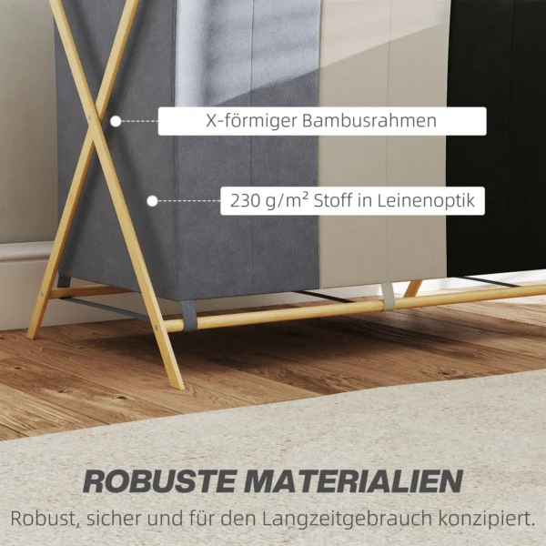 Wasmand Met 3 Vakken 129L Opvouwbaar Wasverzamelaar Voor Wasruimte Slaapkamer Meerkleurig