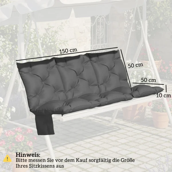 Waterafstotend, Antislip Bankkussen Voor Buiten Met Rugleuning & Bevestigingen 150 X 100 Cm Donkergrijs