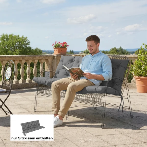 Waterafstotend, Antislip Bankkussen Voor Buiten Met Rugleuning & Bevestigingen 150 X 100 Cm Donkergrijs