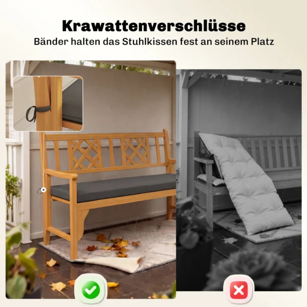 Waterafstotend Bankkussen, Buitenzitkussen Met Afneembare Hoes En Bevestigingsbanden Voor Tuin En Terras, 110 X 46 Cm, Donkergrijs