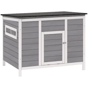 Weerbestendig Eendenhok Van Hout Met Uitneembare Vloer, Schuifraam, Opklapbaar Asfaltdak 93x70x72cm Grijs