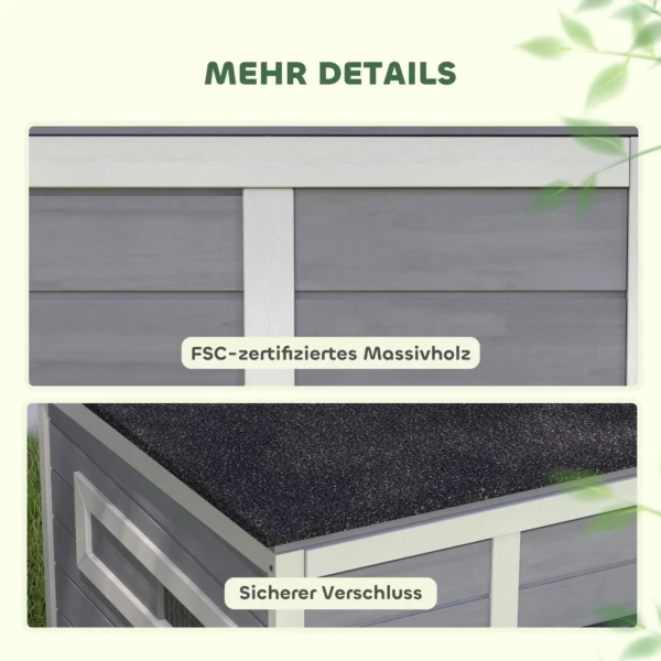 Weerbestendig Eendenhok Van Hout Met Uitneembare Vloer, Schuifraam, Opklapbaar Asfaltdak 93x70x72cm Grijs