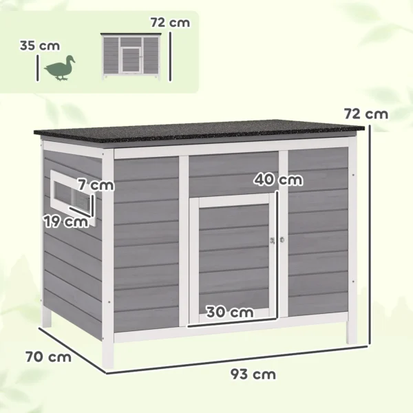 Weerbestendig Eendenhok Van Hout Met Uitneembare Vloer, Schuifraam, Opklapbaar Asfaltdak 93x70x72cm Grijs