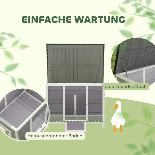 Weerbestendig Eendenhok Van Hout Met Uitneembare Vloer, Schuifraam, Opklapbaar Asfaltdak 93x70x72cm Grijs