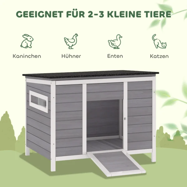 Weerbestendig Eendenhok Van Hout Met Uitneembare Vloer, Schuifraam, Opklapbaar Asfaltdak 93x70x72cm Grijs