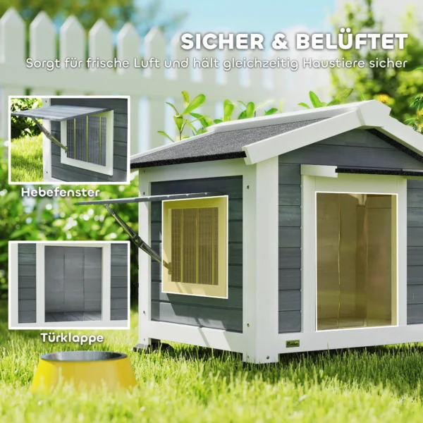 Weerbestendig Hondenhok Van Hout Met Uitneembare Vloer, Asfaltdak, Openend Raam 98x76x69,5 Cm Grijs
