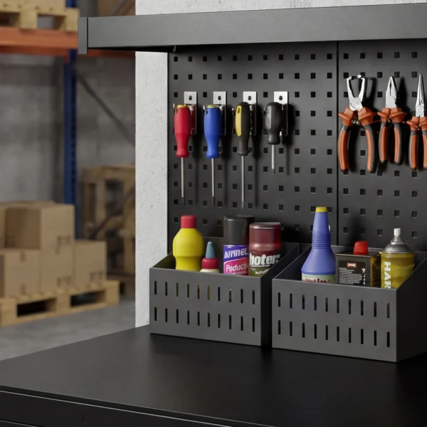 Werkbank Met Verstelbare Planken, Robuuste Werkstation Met Gatenbord En 2 Lades, 122 X 61 X 156 Cm, Zwart