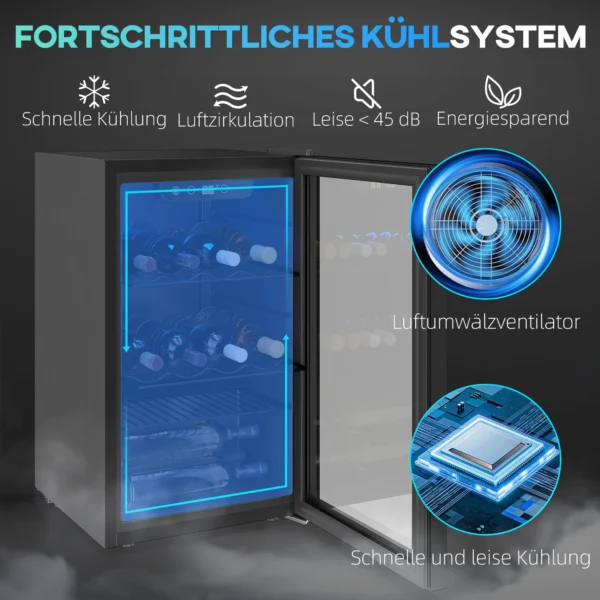 Wijnkoelkast 24 Flessen, 68 Liter Capaciteit, 4 16 °C Vrijstaand Apparaat Voor Dranken, Bier En Wijn Met Glazen Deur, Zwart
