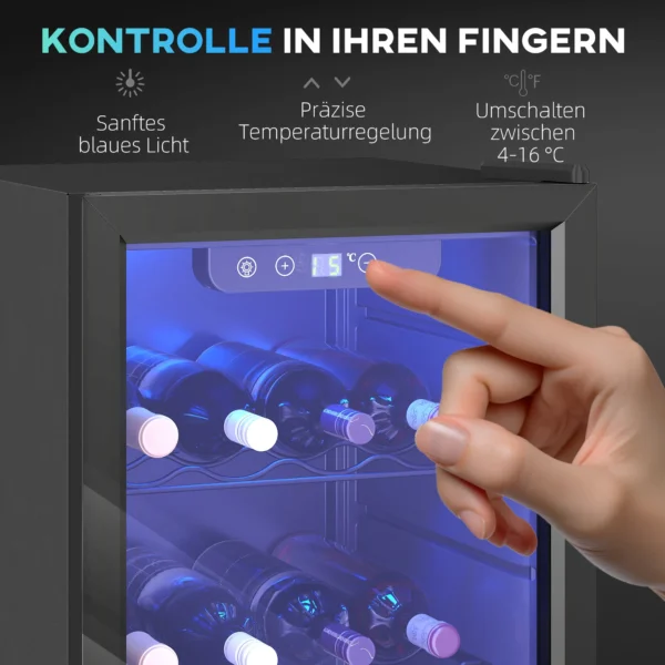 Wijnkoelkast 24 Flessen, 68 Liter Capaciteit, 4 16 °C Vrijstaand Apparaat Voor Dranken, Bier En Wijn Met Glazen Deur, Zwart