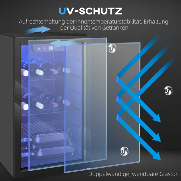 Wijnkoelkast 24 Flessen, 68 Liter Capaciteit, 4 16 °C Vrijstaand Apparaat Voor Dranken, Bier En Wijn Met Glazen Deur, Zwart