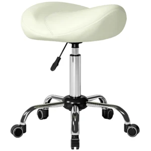 Zadelstoel, In Hoogte Verstelbare Rolstoel Met PU leer Voor Massage, Spa, Kliniek, Schoonheid En Tatoeage, Crèmewit