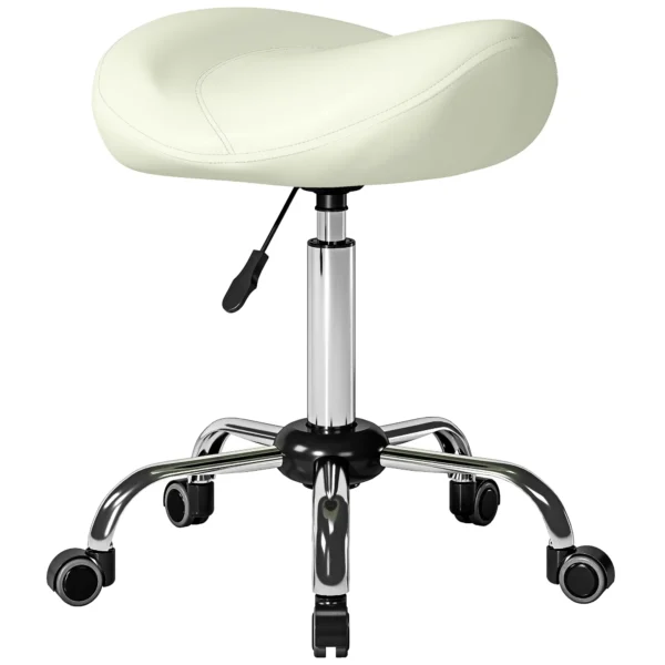 Zadelstoel, In Hoogte Verstelbare Rolstoel Met PU leer Voor Massage, Spa, Kliniek, Schoonheid En Tatoeage, Crèmewit