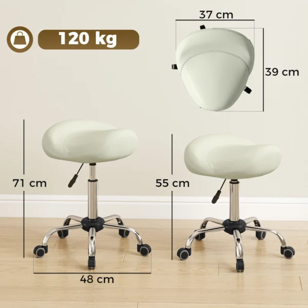 Zadelstoel, In Hoogte Verstelbare Rolstoel Met PU leer Voor Massage, Spa, Kliniek, Schoonheid En Tatoeage, Crèmewit