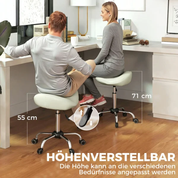 Zadelstoel, In Hoogte Verstelbare Rolstoel Met PU leer Voor Massage, Spa, Kliniek, Schoonheid En Tatoeage, Crèmewit