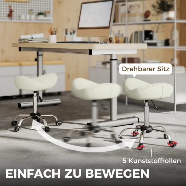 Zadelstoel, In Hoogte Verstelbare Rolstoel Met PU leer Voor Massage, Spa, Kliniek, Schoonheid En Tatoeage, Crèmewit