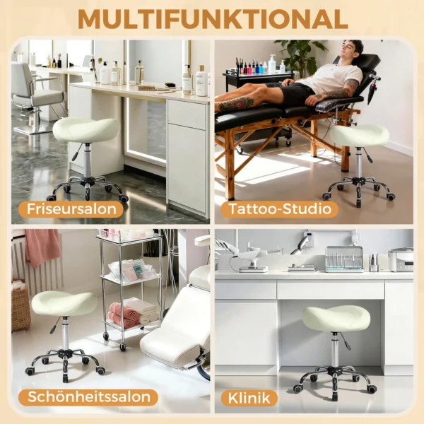 Zadelstoel, In Hoogte Verstelbare Rolstoel Met PU leer Voor Massage, Spa, Kliniek, Schoonheid En Tatoeage, Crèmewit