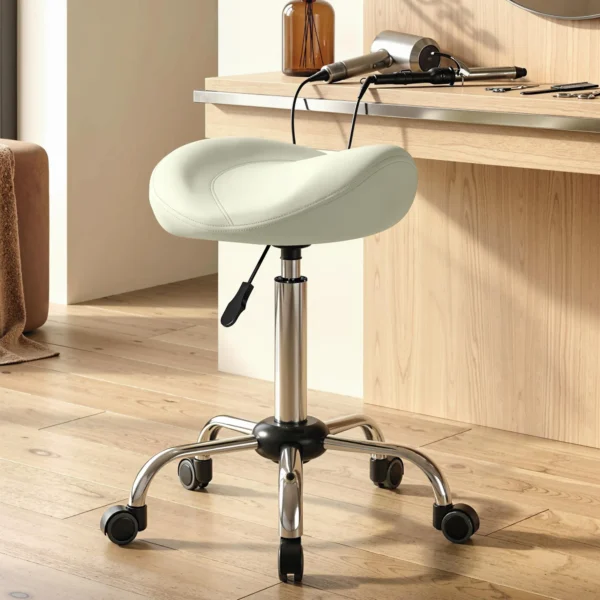 Zadelstoel, In Hoogte Verstelbare Rolstoel Met PU leer Voor Massage, Spa, Kliniek, Schoonheid En Tatoeage, Crèmewit