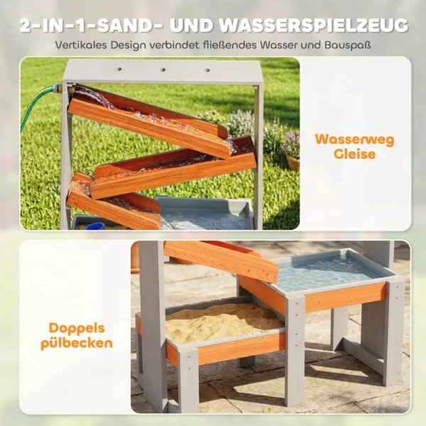 Zand Waterspeeltafel, Houten Watertafel, Moddertafel Met Waterbaan, 2 Bakken Zandtafel Voor Kinderen Van 3 8 Jaar Grijs
