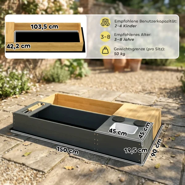 Zandbak 2 delig 150x90cm Houten Zandbak Met Zitbank Opslagruimte Kachel Uitneembare Wastafel Abacus Kralen Geel