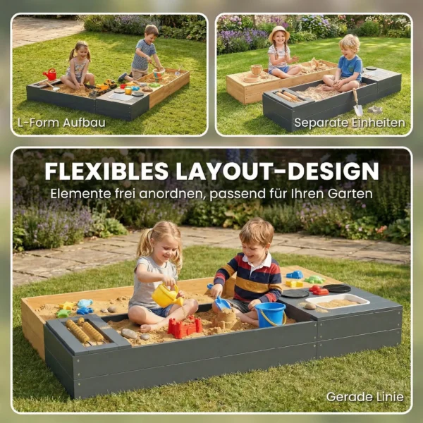 Zandbak 2 delig 150x90cm Houten Zandbak Met Zitbank Opslagruimte Kachel Uitneembare Wastafel Abacus Kralen Geel