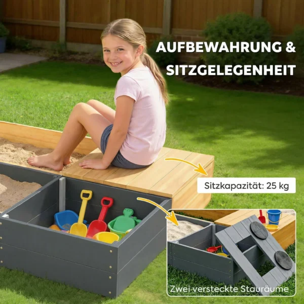 Zandbak 2 delig 150x90cm Houten Zandbak Met Zitbank Opslagruimte Kachel Uitneembare Wastafel Abacus Kralen Geel