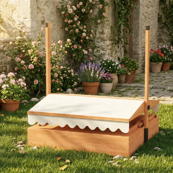Zandbak Met Dak, Houten Zandkist Met Inklapbare Picknicktafel En Zitbanken Voor Kinderen Van 3 8 Jaar, 184 X 110 X 120 Cm, Bruin