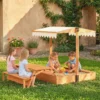 Zandbak Met Dak, Houten Zandkist Met Inklapbare Picknicktafel En Zitbanken Voor Kinderen Van 3 8 Jaar, 184 X 110 X 120 Cm, Bruin