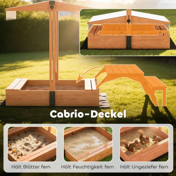 Zandbak Met Dak, Houten Zandkist Met Inklapbare Picknicktafel En Zitbanken Voor Kinderen Van 3 8 Jaar, 184 X 110 X 120 Cm, Bruin