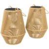 Zonne energie Staande Lamp 2 delige Set Rattan Hangende Solarlampen Met Lichtsensor IP44 Waterdichte Solarlamp Voor Tuin Balkon Bruin