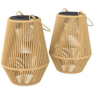Zonne energie Staande Lamp 2 delige Set Rattan Hangende Solarlampen Met Lichtsensor IP44 Waterdichte Solarlamp Voor Tuin Balkon Bruin