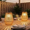Zonne energie Staande Lamp 2 delige Set Rattan Hangende Solarlampen Met Lichtsensor IP44 Waterdichte Solarlamp Voor Tuin Balkon Bruin